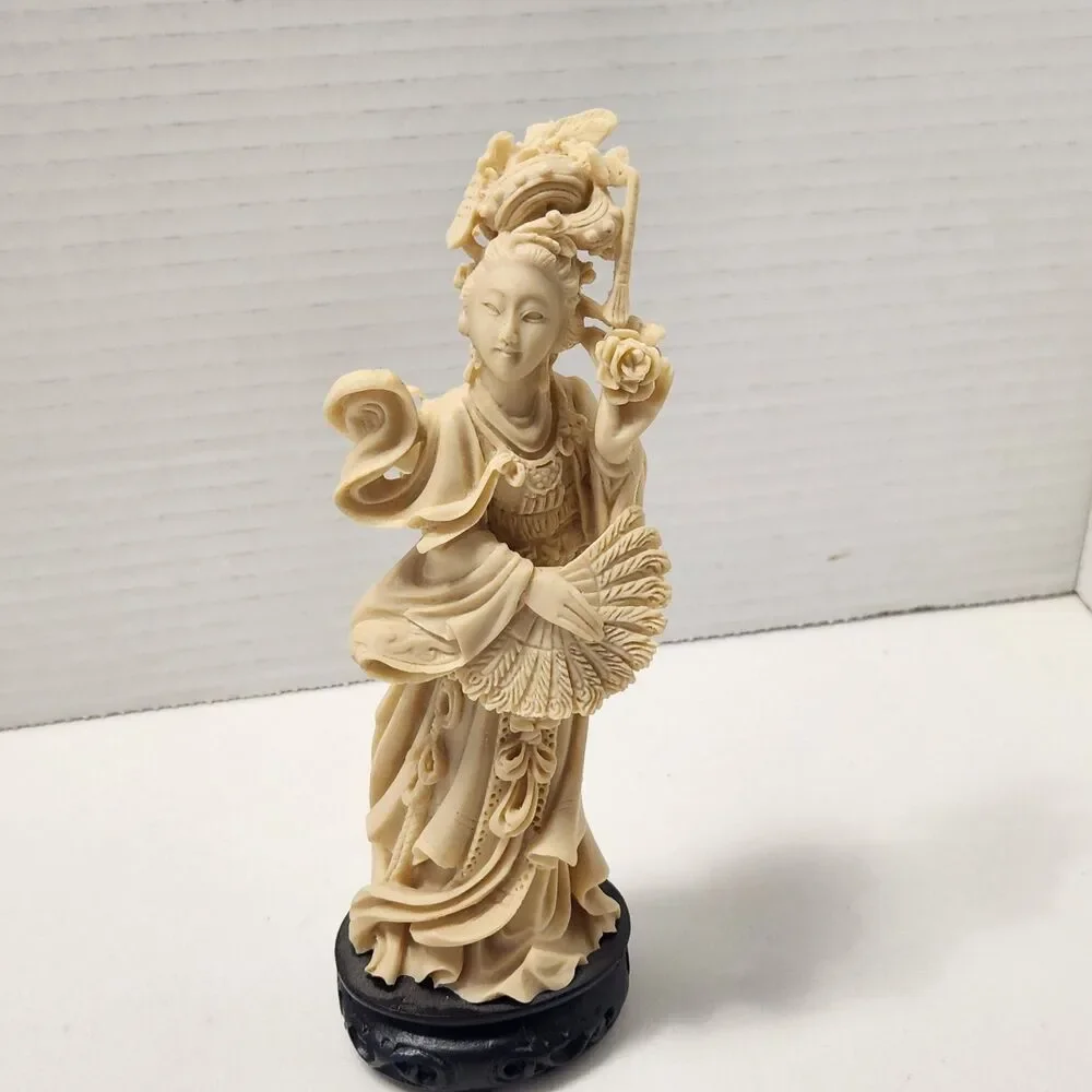 Set of 3 Chinese Resin Maiden Figurines Statues 7.5” Vintage